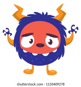 Scary cartoon monster. Vector Halloween blue monster illustration