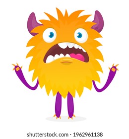 Scary cartoon monster waving. Vector cute monster mascot illustration for Halloween
