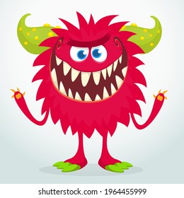 Scary cartoon monster waving. Vector cute monster mascot illustration for Halloween

