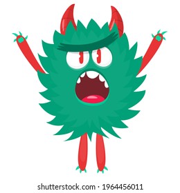 Scary cartoon monster waving. Vector cute monster mascot illustration for Halloween
