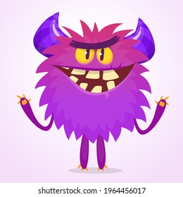 Scary cartoon monster waving. Vector cute monster mascot illustration for Halloween
