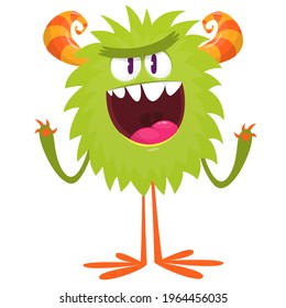 Scary cartoon monster waving. Vector cute monster mascot illustration for Halloween
