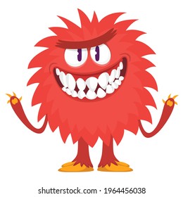 Scary cartoon monster waving. Vector cute monster mascot illustration for Halloween
