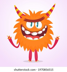 Scary cartoon monster waving. Vector cute monster mascot illustration for Halloween
