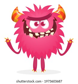Scary cartoon monster waving. Vector cute monster mascot illustration for Halloween
