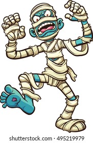 Scary cartoon mummy. Vector clip art illustration with simple gradients. All in a single layer. 