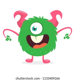 Scary cartoon one eyed monster. Vector Halloween green monster illustration