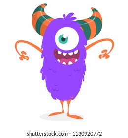 Scary cartoon one-eyed monster. Vector Halloween illustration of cyclops. Design for logo, print or party ecoration