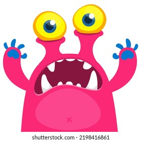 Scary cartoon smiling monster waving hands.Vector illustration