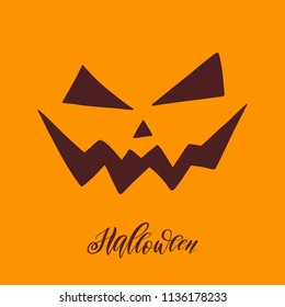 Scary carved pumpkin face for Happy Halloween / Halloween Labels.