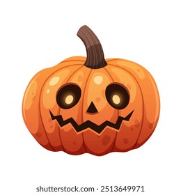 Scary carved pumpkin isolated. Drawn pumpkin for Halloween. Vector illustration on white background