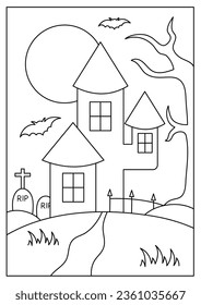 scary castle halloween coloring page 