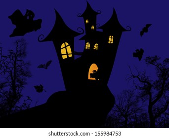 Scary castle - Halloween poster design, vector illustration
