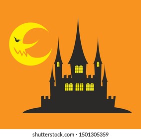 Scary Castle for Halloween.Flat palace of horrors.

