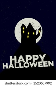 scary castle happy halloween saying poster background or wallpaper grunge vector design. eps10