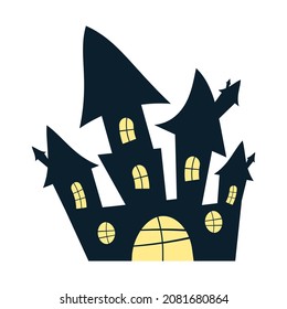 Scary castle isolated on white background. Halloween element.