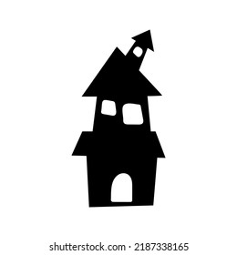 Scary castle silhouette, isolated on white background. Vector illustration, traditional Halloween decorative element. Halloween silhouette black house - for cricut, design decor.