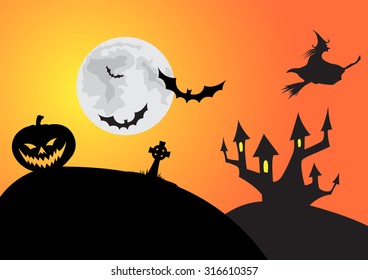 scary castle under a full moon