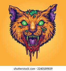 Scary cat head monster illustration vector illustrations for your work logo, merchandise t-shirt, stickers and label designs, poster, greeting cards advertising business company or brands