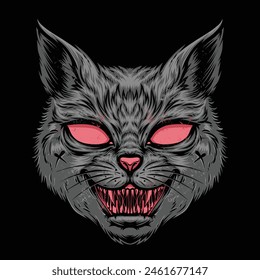 scary cat head vector logo