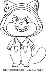 Scary cat line art for coloring book page 