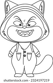 Scary cat line art for coloring book page 