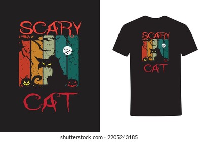 Scary Cat T-Shirt design. Halloween t shirt.