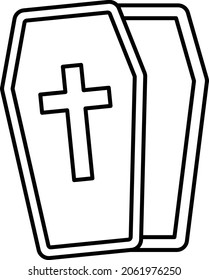 Scary Cemetery Box Vector Line Icon Design, Halloween costume Symbol, Holiday Celebrations Sign, Saints Eve festivals Stock illustration, Coffin Box with cross Sign Concept