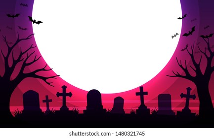 scary cemetery with graves and the moon on night sky for background