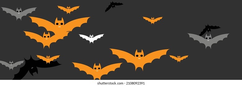 Scary Chaos Vampire Dracula Orange Bats. Monster Faces White Creepy Mysterious Backdrop. Cartoon Fear Sky Gothic Horror Bats Illustration. Spooky Funny Grey Black Party Halloween Modern Design.