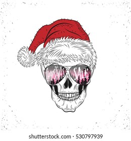 Scary Christmas Skull. Horror Christmas. Christmas Sale. Vector Illustration