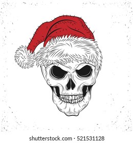 Scary Christmas Skull. Horror Christmas. Vector Illustration