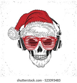 Scary Christmas Skull. Horror Christmas. Vector Illustration