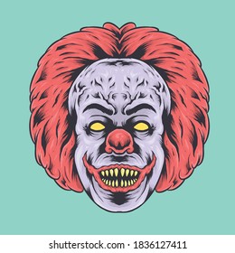 Scary Classic Clown Face Vector Illustration