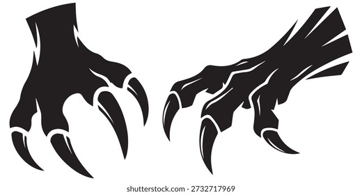 Gruselige Kralle Hände Silhouetten mit scharfen langen Talons Grafiken eps 10
