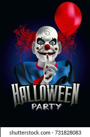 Scary Clown With A Balloon Halloween Party Flyer