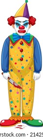 Scary clown character on white background illustration