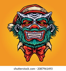 Scary Clown Christmast Hat Mascot Halloween Vector illustrations work Logo, mascot merchandise t-shirt, stickers and Label designs, poster, greeting cards advertising business company or brands.