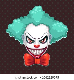 Scary clown face. Bad clown mask concept. Vector evil man portrait illustration.