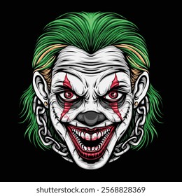 scary clown with green hair vector