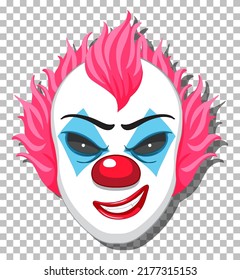 Scary clown head on grid background illustration