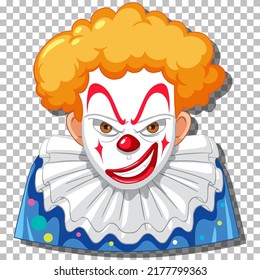 Scary clown head on grid background illustration