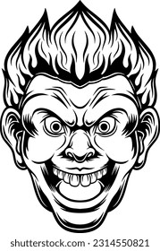 scary clown head vector illustration