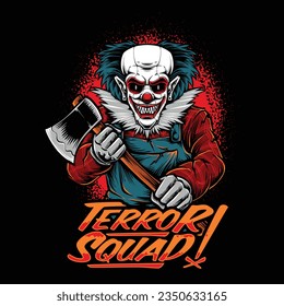 scary clown holding axe vector