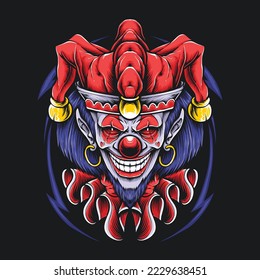 scary clown illustration for clothing merchandise