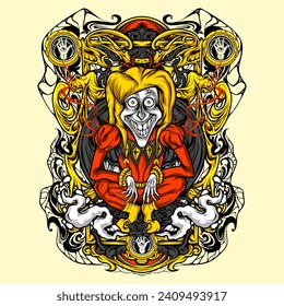 scary clown illutration	 for t shirt design