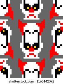 Scary clown pixel art pattern. 8 bit background. Digital nightmare ornament Vector 
