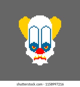 Scary clown pixel art. Terrible 8 bit eyes. Digital nightmare Vector illustration

