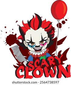 Scary Clown With Red  Balloon Poster Art Vector