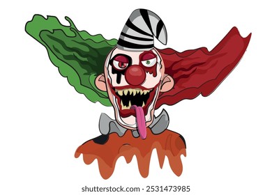 Scary clown with sharp teeth and evil smile expression. vector illustration.